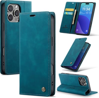 Casemania Hoesje Geschikt voor Apple iPhone 16 Pro Max - Emerald Green - Dunne Portemonnee Book Case - Slim Wallet Case met Pasjeshouder