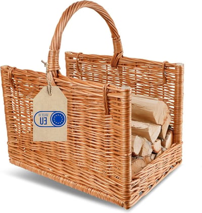 Rieten Mand - Opbergmand - Haardhout Opslag - Handgeweven - 45x30x47 cm - Natuurlijk Bruin
