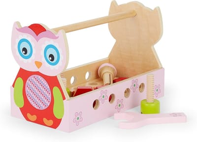 Houten Speelgoed Gereedschapskist - Doe-het-zelf set - Kinderspel - Handgeschilderd ontwerp - 22 x 11 x 15 cm - Multicolor