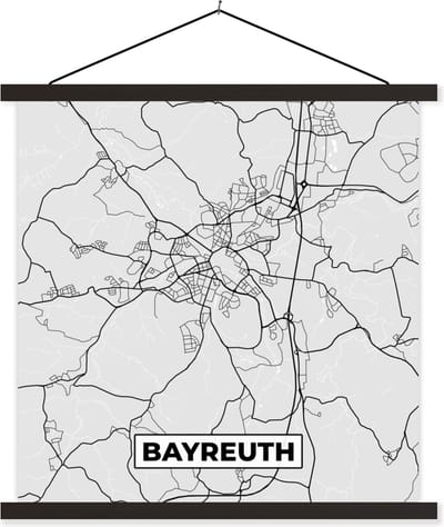 Posterhanger incl. Poster 60x60 cm - Schoolplaat - Kaart - Bayreuth- Duitsland - Stadskaart - Plattegrond - Textielposter - Zwarte latten - Stadskaart