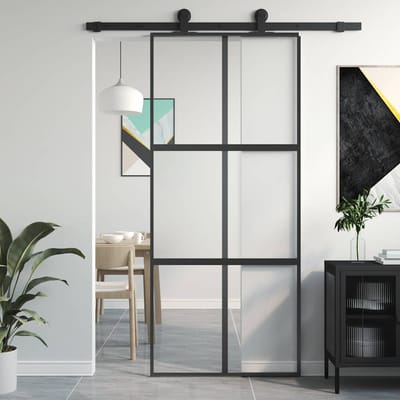 vidaXL - Schuifdeur - 90x205 - cm - gehard - glas - en - aluminium - zwart