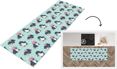 Keukenloper - Loper keuken - Pinguïn - Schaatsen - Muts - Kinderen - Patroon - 150x50 cm - Keukenloper vinyl