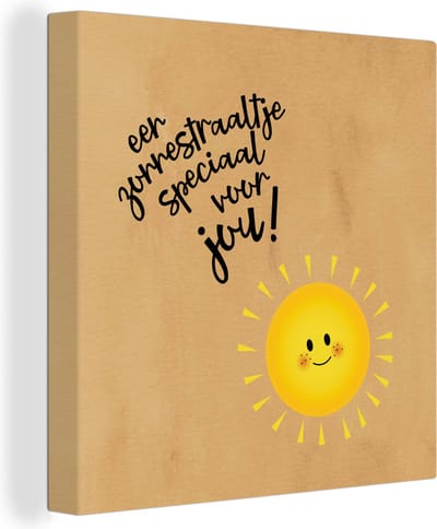 Canvas Schilderij Beterschap - Spreuken - Geel - Zon - 20x20 cm - Wanddecoratie