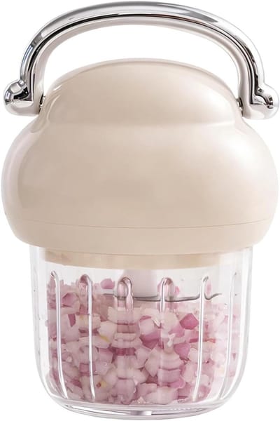 Elektrische Voedselhakker - Mini Keukenmachine - Snel Ingrediënten Hakken - Draadloos Gemak - 350ml - Beige