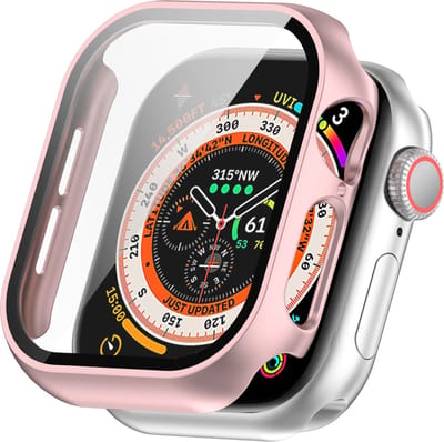 By Qubix - Apple Watch Hard Case Waterproof - Rosé goud - Geschikt voor Apple Watch 46mm hoesje - screenprotector - Bescherming iWatch - Bescherm hoesje