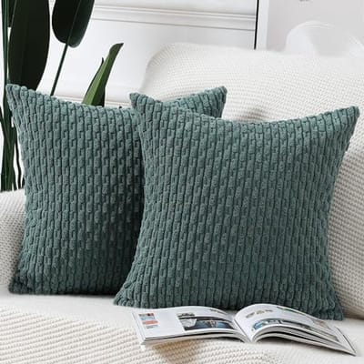 Set van 2 Corduroy Boho Kussenslopen - Zachte Decoratieve Kussenhoezen voor Bank en Slaapkamer - 60x60 cm Donkergroen