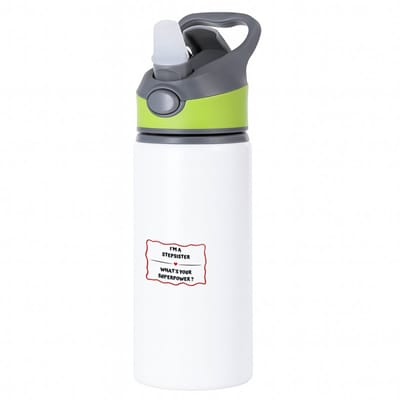 Hacebo® - I'm a stepsister what's your superpower? waterfles met rietje groen - Zus - super stiefzus - verjaardag - cadeautje voor zus - zus artikelen - kado - geschenk - water fles - 650ML