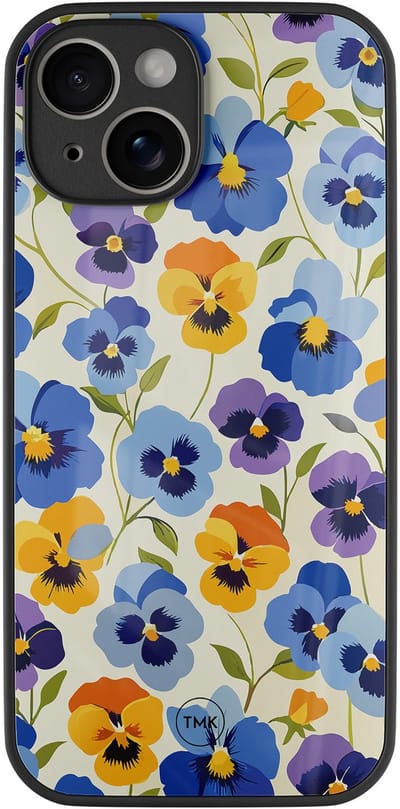 Hoesje geschikt voor Apple iPhone 14 - Viooltjesmix bloemen - Multi - TPU luxe case (glossy toplaag) - Bloemen - Hardcase backcover zwart