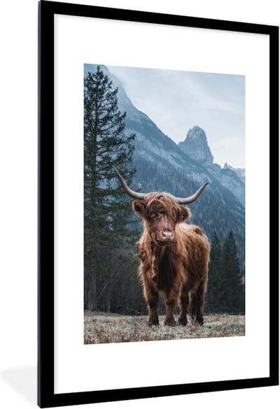 Fotolijst incl. Poster - Bergen - Winter - Schotse hooglander - 60x90 cm - Posterlijst
