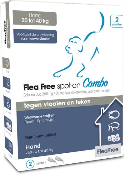 Flea Free Ectoline Duo Hond - 20 tot 40 kg - Tegen Vlooien en Teken - 2 Pipetten