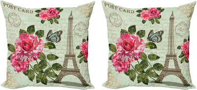 ABAKUHAUS Kleurrijke decoratieve kussenhoez 2-pack, shabby chic plant rozenblad, 60x60 cm, meerkleurig