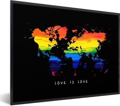 Poster in lijst - Fotolijst 80x60 cm - Posters - Wereldkaart - Regenboog - Liefde - Posterlijst zwart - Decoratie - Wanddecoratie woonkamer - Muurdecoratie slaapkamer