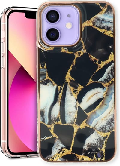 Casemania Hoesje Geschikt voor Apple iPhone 12/12 Pro - Zwart - Siliconen Marmer Back Cover