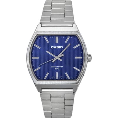Casio standaard analoog roestvrijstalen blauwe wijzerplaat quartz MTP-B140D-2A herenhorloge blauw