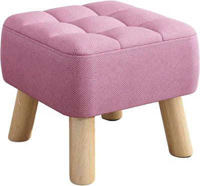 Voetenbankje Hout - Gestoffeerde Kruk - Ontspannen Zitten - Massief Houten Frame - 30x30x34cm - C