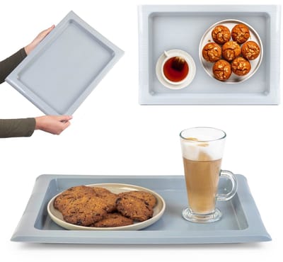 KADAX Rechthoekig dienblad van antislip kunststof voor de keuken, dienblad met handgrepen voor koffie en ontbijt (lichtgrijs)