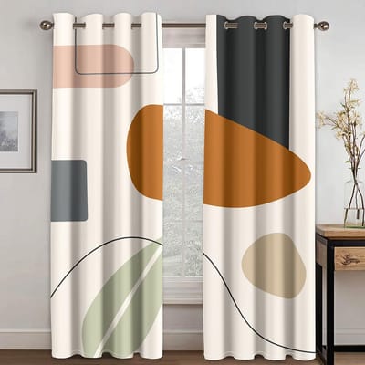 Geometrische Japanse stijl Noordse wind Abstracte kunst Polyester Morandi Color Block Dunne gordijnen voor woonkamer Slaapkamer Woondecoratie 100W130H(CM)40x51in&Hook