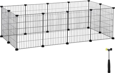 Vrijloop, doe-het-zelf kleine-dierenverblijf, kleine-dierenkooi, puppyrun, konijn, cavia, metalen rooster, zwart LPI01H