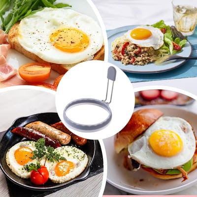 Silicone Ei Ringen - Pannenkoek Vormen - Ontbijt Maken - Non-stick Ontwerp - 12.5 x 11 x 2.5 cm - Grijs