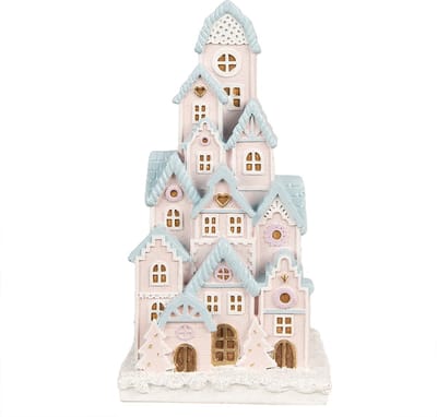 Clayre & Eef Gingerbread house met LED 13x13x26 cm Roze Polyresin