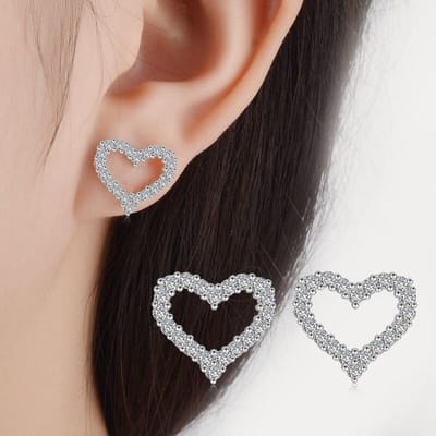 Klassieke 925 Sterling Zilveren Sieraden Glanzende Zirkonia Kristal Hartvorm Stud Oorbellen Voor Vrouwen Oorbellen S -E360 black