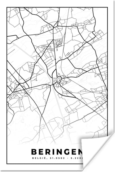 Poster België – Beringen – Stadskaart – Kaart – Zwart Wit – Plattegrond - 120x180 cm XXL