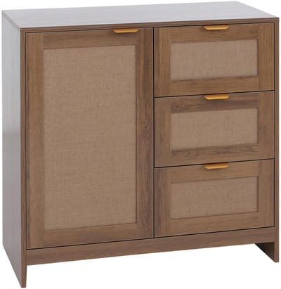 Commode MCW-P50, kast, dressoir, highboard, lades, opbergruimte, MDF melamine linnenfront ~ bruin