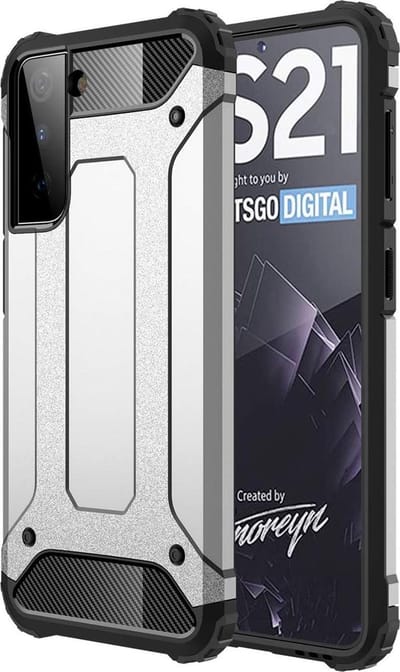 Schokbestendig Heavy Duty Hoesje Geschikt voor: Samsung Galaxy S21 Shock Proof Hybride - Back Cover - Dual Layer Armor Case - Extra Stevig - Zilver