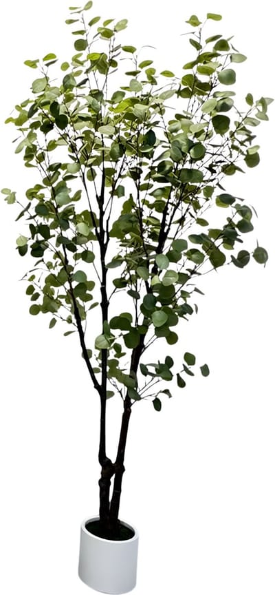 Kunstmatige Eucalyptusboom met LED - Voor Thuiskantoor & Kamerdecoratie - Nep Potplant met Witte Plantenbak - Housewarming Gift - Groen-210cm