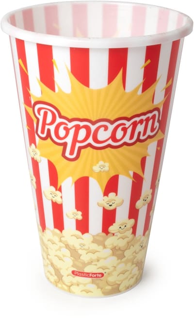 Plasticforte Popcorn bak - rood/wit retro print - kunststof - 12 x 18 cm - 1 liter - herbruikbaar