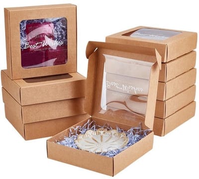 10 Stks Kraft Mini Papieren Dozen - Vierkante Geschenkdozen met PVC Venster - 15,7x16x4,5cm
