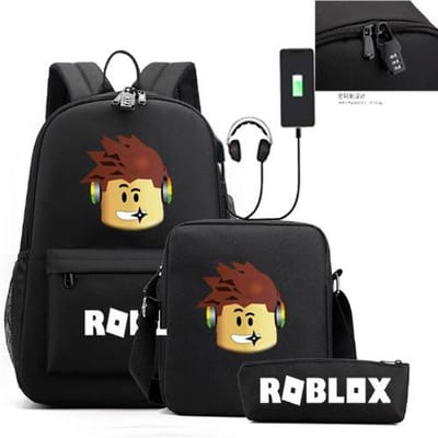 Roblex Game Merchandise USB-oplaadbare Rugzak voor Mannen en Vrouwen Schoudertas Etui Drie Delen Middelbare Schooltas One size fits all zwart