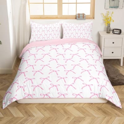 Cartoon Roze Strik Prinsessen Bedrukte Beddengoedsets Dekbed Dekbedovertrek Bedsprei Kussensloop 2-3 Stuks Sets Kinderen Volwassen Maat AU Double(180x210cm)