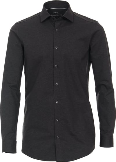 VENTI body fit overhemd - jersey - antraciet - Strijkvriendelijk - Boordmaat: 40