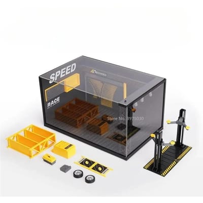 1:Échelle 1/24 Alliage Bricolage Atelier de Maintenance Modèles de Voitures Miniature Jouets Avec Lumière Scène de Garage Simulé Modèles Décoration Cadeaux pour Garçons
