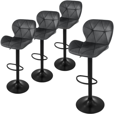 Set van 4 barkrukken grijs fluwelen bekleding met rugleuning en voetensteun in hoogte verstelbaar 59-79cm ML-Design