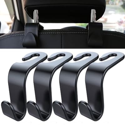 Ultiluxe® Auto Hoofdsteun Haken - 4 Stuks - Auto Ophanghaken - Autostoel Organizer - Universeel - Sterk Draagvermogen - Zwart
