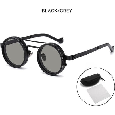 Lunettes de Soleil Rondes ND9 Gradation Réglable UV400 Lunettes de Soleil Homme Rétro Double Pont Lunettes de Pêche Lunettes d'Extérieur As shown