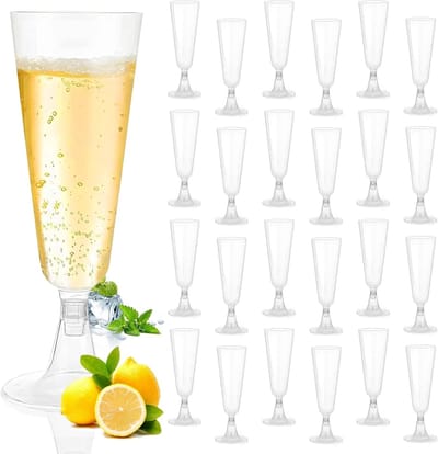 Set van 25 Heldere Plastic Champagneglazen, Herbruikbaar voor Feesten, Bruiloften en Verjaardagen, 150 ml