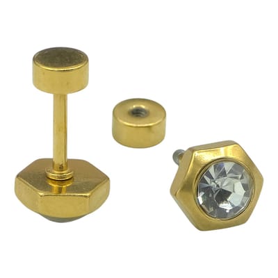 Kleine oorstekers – Zeshoek oorknopjes met CZ Steentje – Hypoallergeen Premium Gold-plated Staal – Oorbellen voor Dames & Kinderen – Ø 6 mm