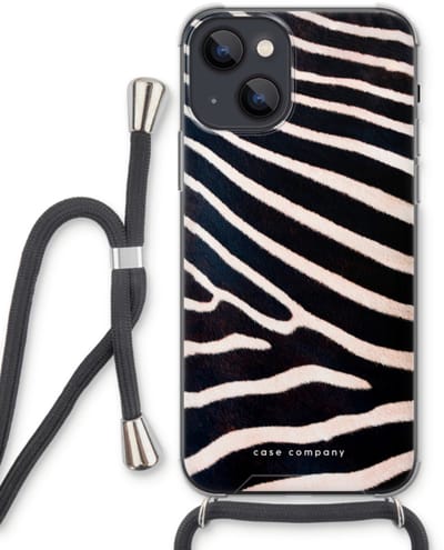 Case Company® - Hoesje met koord geschikt voor iPhone 13 hoesje met Koord - Zebra - Telefoonhoesje met Zwart Koord - Bescherming aan alle Kanten en Over de Schermrand