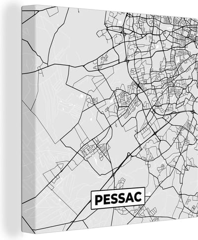 Canvas Schilderij Frankrijk - Pessac - Stadskaart - Plattegrond - Kaart - 20x20 cm - Wanddecoratie