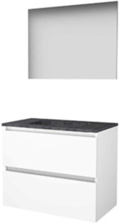 Basic-Line Basic 46 Badkamermeubelset - 80 x 46 cm - Greeploos - 2 Lades - Hardstenen Wastafel - Zonder Kraangat - Spiegel - Ice White