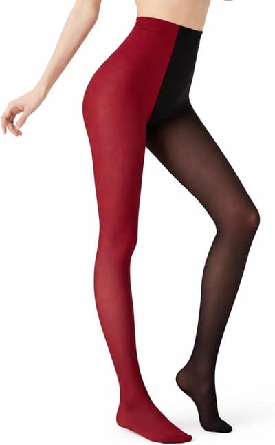 Modieuze Twee-Tonige Panty Kousen in Zwart en Rood voor Dames - Overknee, One Size, Comfortabel en Stijlvol
