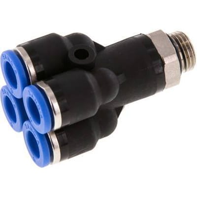 6mm X G1/8'' 4-Weg Y Verdeelstuk Insteek Fitting Met Buitendraad Messing/PA 66 NBR Rotatable