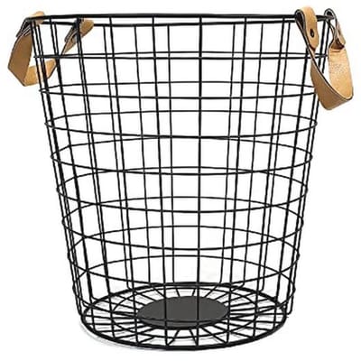 Grote Zwarte Wasmand met Handvatten voor Badkamer, Slaapkamer en Woonkamer – Stalen Mand voor Kleding, Dekens, Speelgoed en Meer, Opbergmand 38 x 38 x 37.5 cm