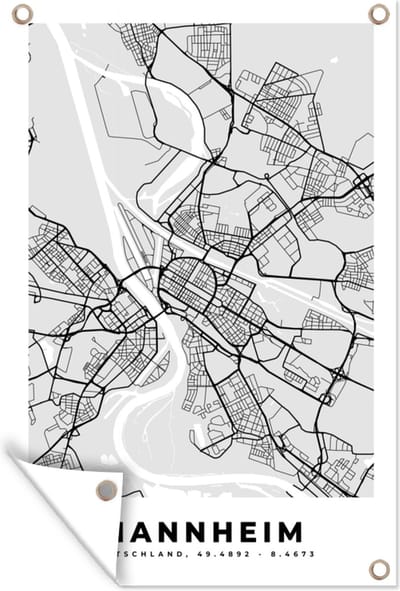 Muurdecoratie Stadskaart - Manheim - Kaart - Duitsland - Plattegrond - 120x180 cm - Tuinposter - Tuindoek
