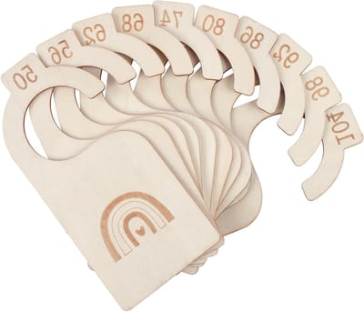 Houten maatseparatoren voor babykleding - Kastverdeler en maatkaart voor maten 50-104