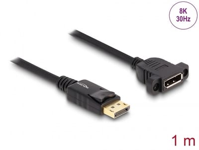 Delock DisplayPort 1.4 Cable 8K 30 Hz male to female 1 m panel-mount black