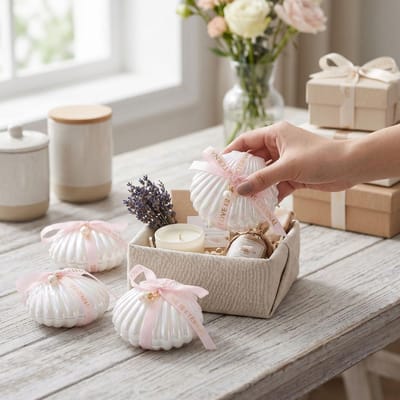 5 Boîtes Cadeaux Fête sur le Thème de la Mer avec Rubans Perles Contenants pour Anniversaire Décoration Mariage Plage Cadeau Rose